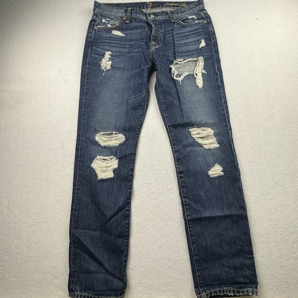 7 For All Mankind Josefina‎ Mid Rise Button Fly Boyfriend Fit Blue Jeans Size 28